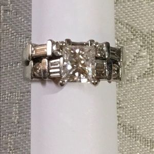 Platinum Princess Cut Diamond Ring w/ Wedding Band